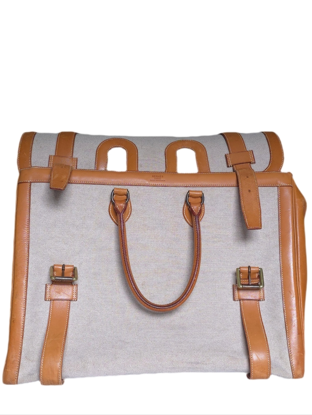 Hermès Drag Beige Canvas and Tan Leather Travel Bag - Picture 5 of 16